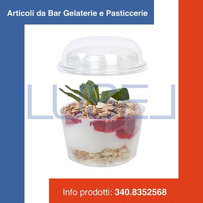 b6 PZ 50 COPPETTE TRASPARENTE PLASTICA CC 300 + COPERCHIO IDEALE PER MOUSSE GELATI E YOGURT